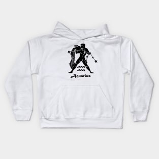 Aquarius - Zodiac Astrology Symbol with Constellation and Water Bearer Design (Black on White Variant) Kids Hoodie